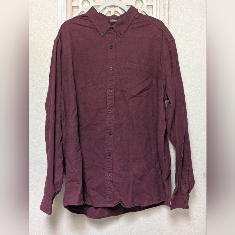 Eddie Bauer Mens T2XL Button Down LS Flannel Shirt 100% Cotton Burgandy Winter